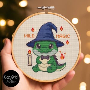 Cute Dragon Crocodile Cross Stitch Pattern, Wild Magic Wizard Fantasy Animal PDF