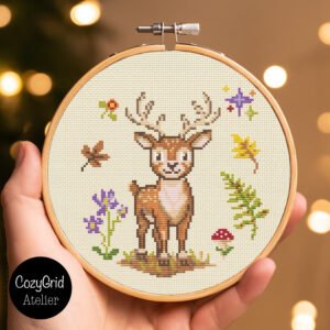 Deer Cross Stitch Pattern, Rustic Woodland Animal Fawn Embroidery PDF Chart