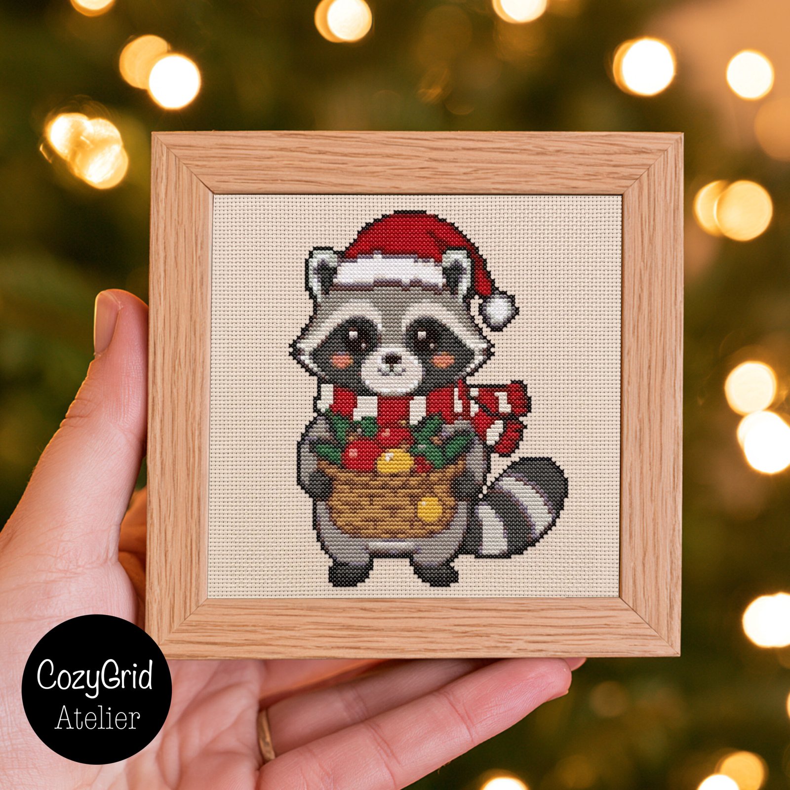 Cute Christmas Raccoon Cross Stitch Pattern, Winter Holiday Embroidery Chart PDF - Image 2