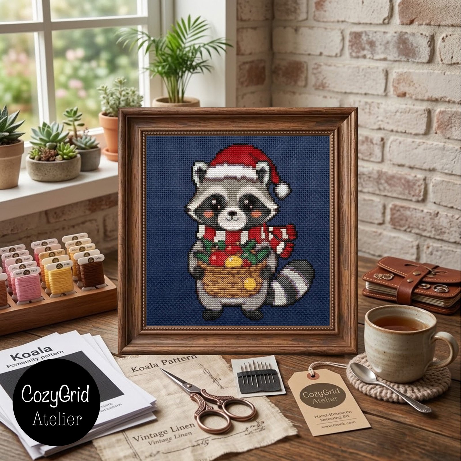 Cute Christmas Raccoon Cross Stitch Pattern, Winter Holiday Embroidery Chart PDF - Image 4