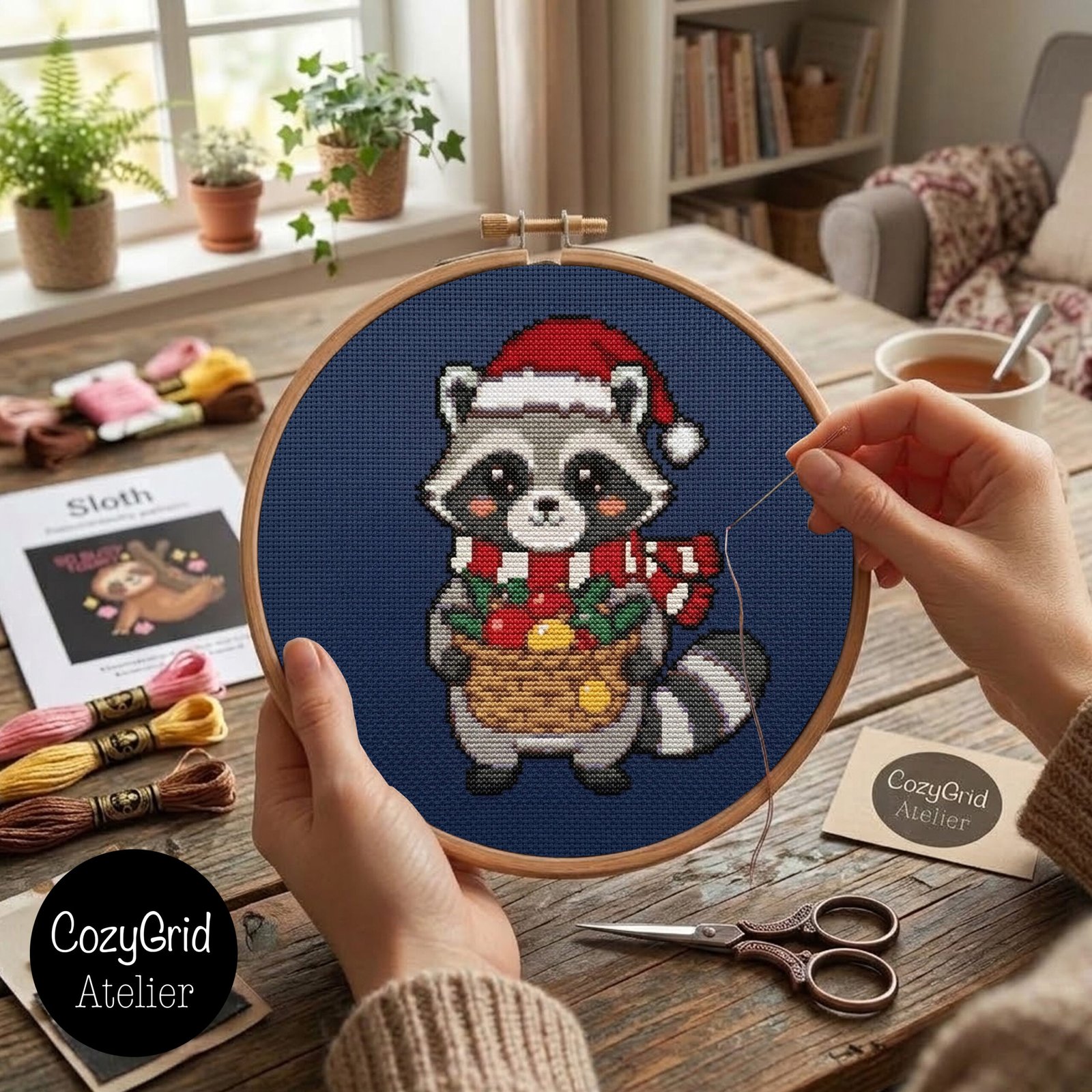 Cute Christmas Raccoon Cross Stitch Pattern, Winter Holiday Embroidery Chart PDF - Image 5
