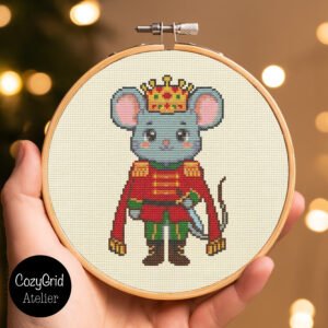 The Mouse King Cross Stitch Pattern, Cute Nutcracker Ballet Holiday Mouse PDF Chart