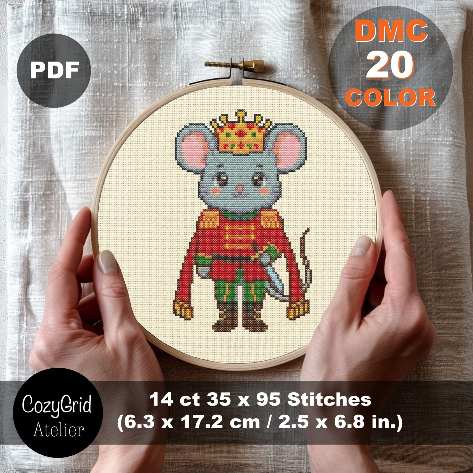 The Mouse King Cross Stitch Pattern, Cute Nutcracker Ballet Holiday Mouse PDF Chart - Image 3