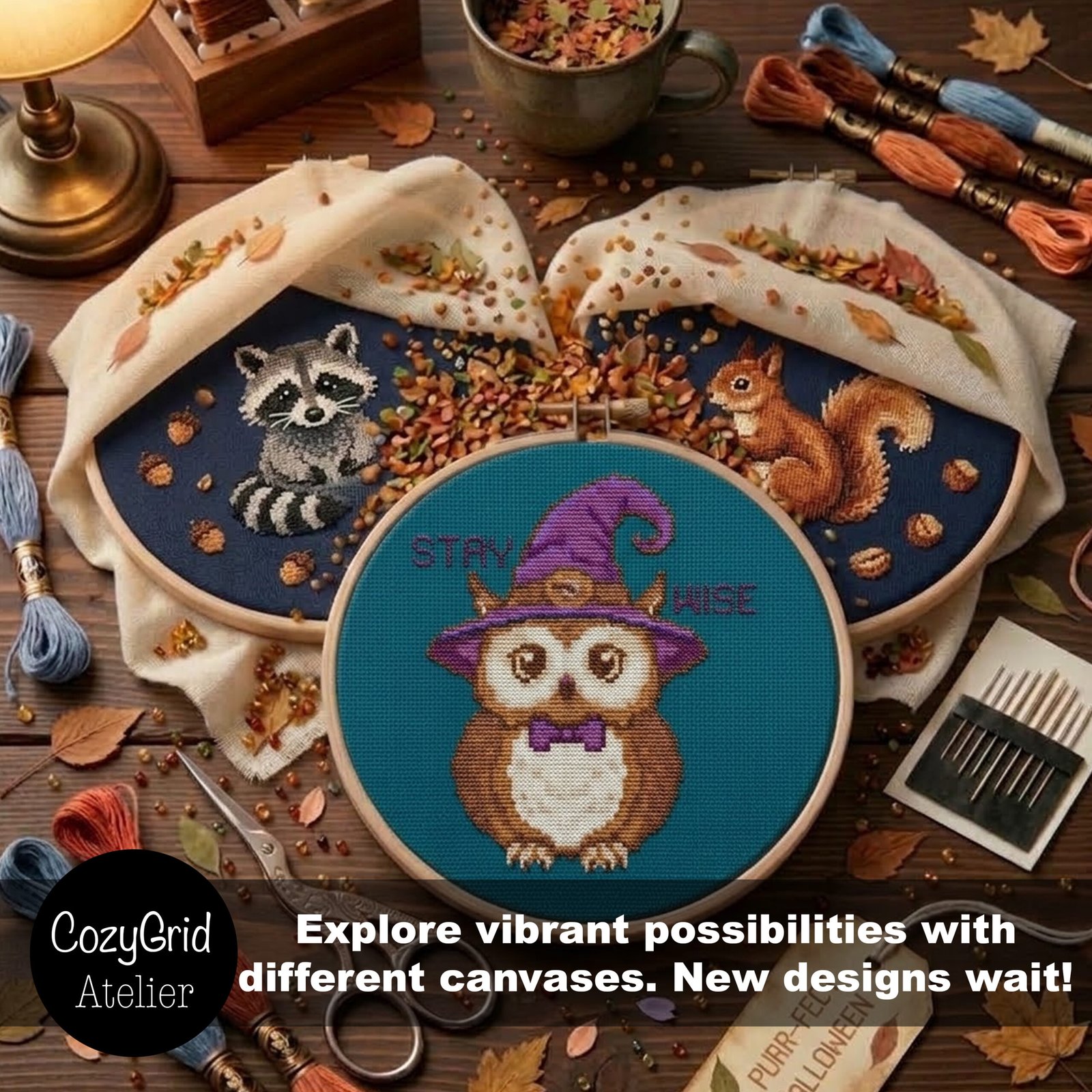 Stay Wise Owl Cross Stitch Pattern, Cute Witch Owl with Purple Hat Embroidery Chart PDF - Image 6